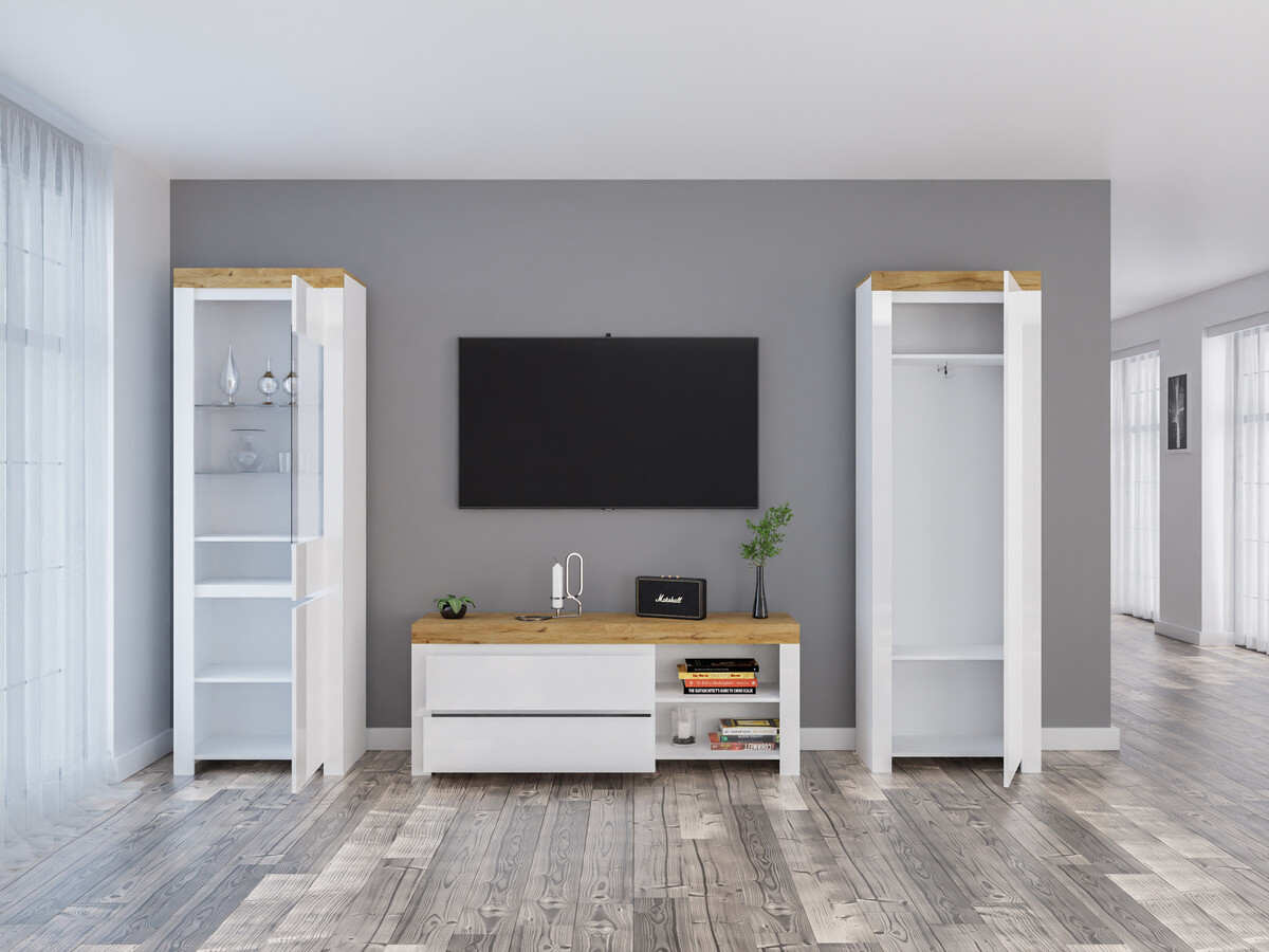 Nappali szett Sonsoru 148 (Fehér + Fényes fehér + Wotan tölgy)