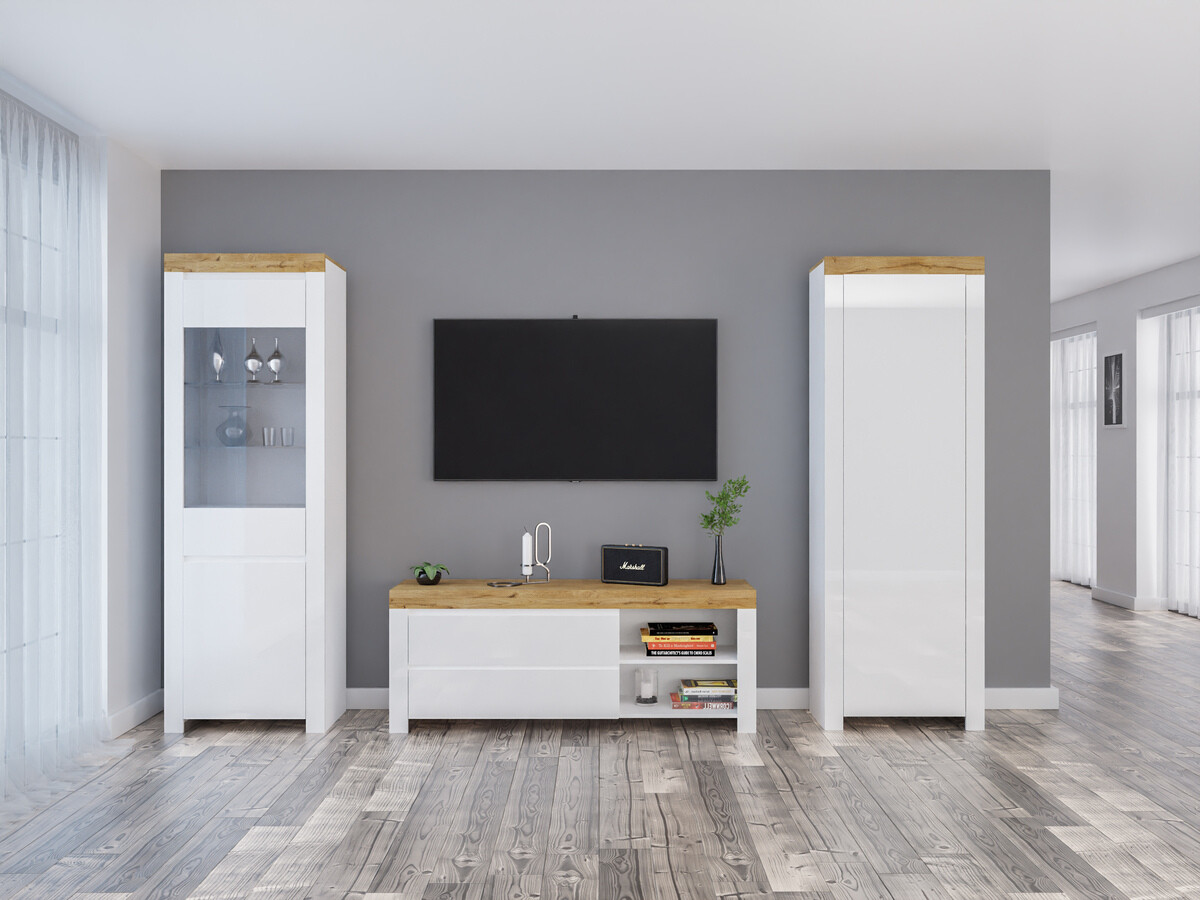 Nappali szett Sonsoru 148 (Fehér + Fényes fehér + Wotan tölgy)