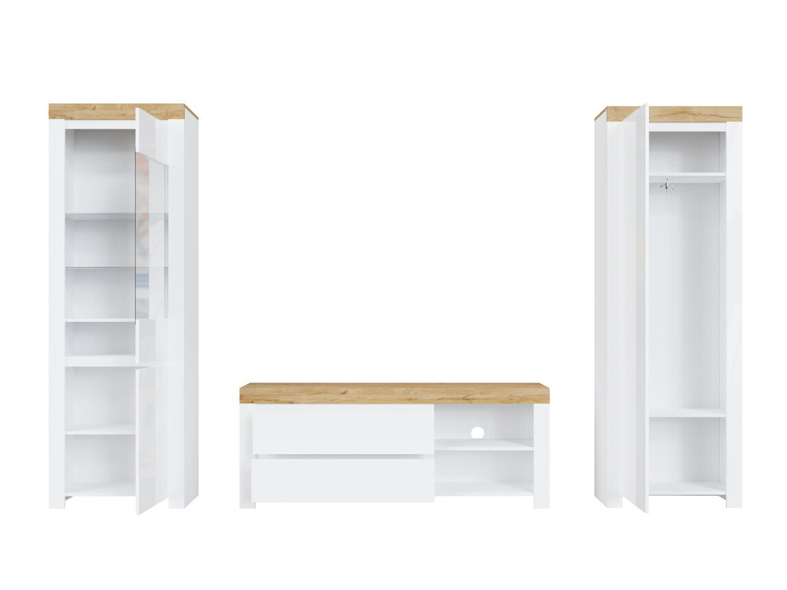 Nappali szett Sonsoru 148 (Fehér + Fényes fehér + Wotan tölgy)