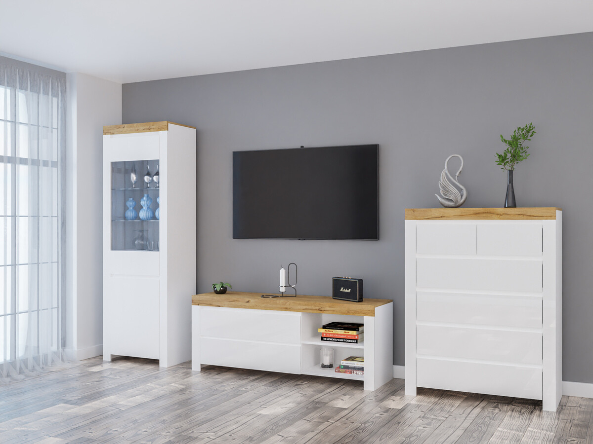 Nappali szett Sonsoru 149 (Fehér + Fényes fehér + Wotan tölgy)