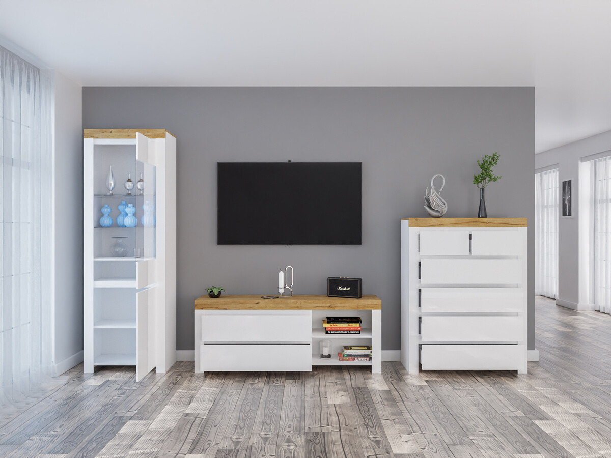 Nappali szett Sonsoru 149 (Fehér + Fényes fehér + Wotan tölgy)