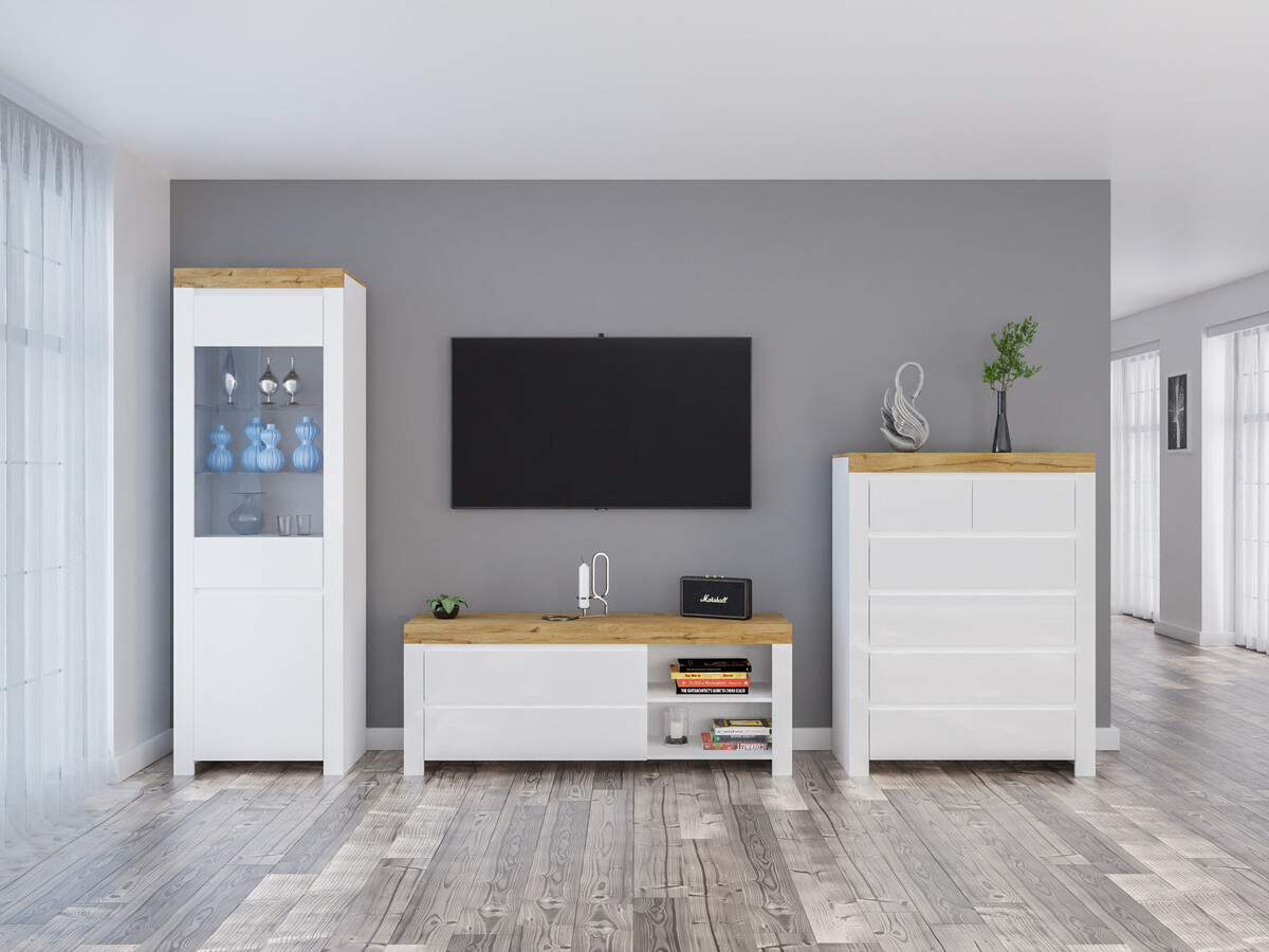 Nappali szett Sonsoru 149 (Fehér + Fényes fehér + Wotan tölgy)