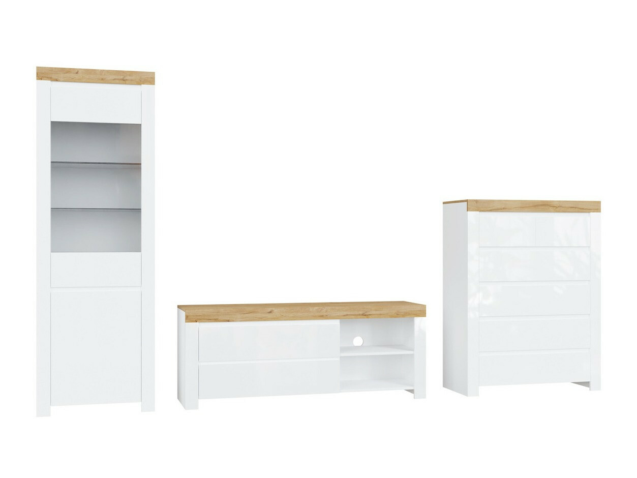 Nappali szett Sonsoru 149 (Fehér + Fényes fehér + Wotan tölgy)