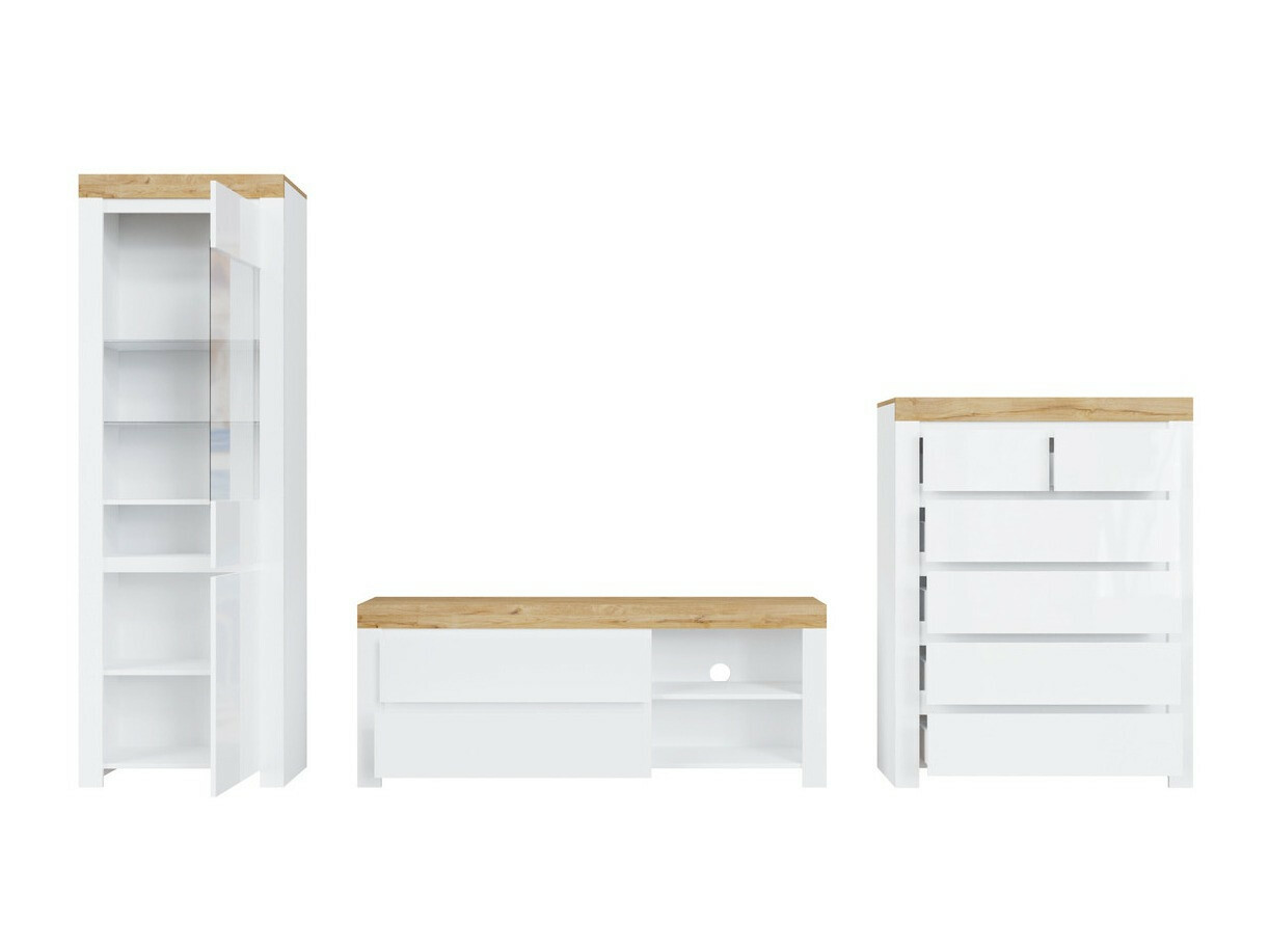 Nappali szett Sonsoru 149 (Fehér + Fényes fehér + Wotan tölgy)