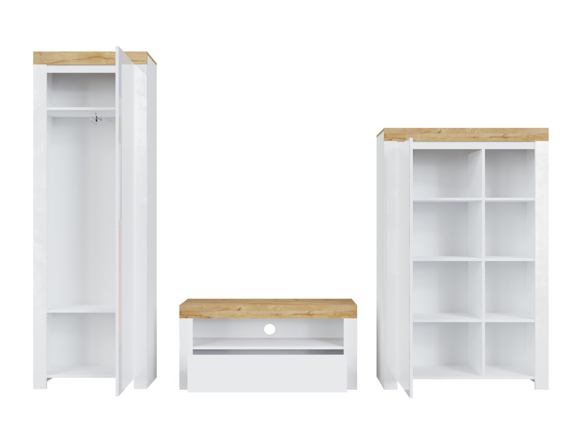 Nappali szett Sonsoru 147 (Fehér + Fényes fehér + Wotan tölgy)