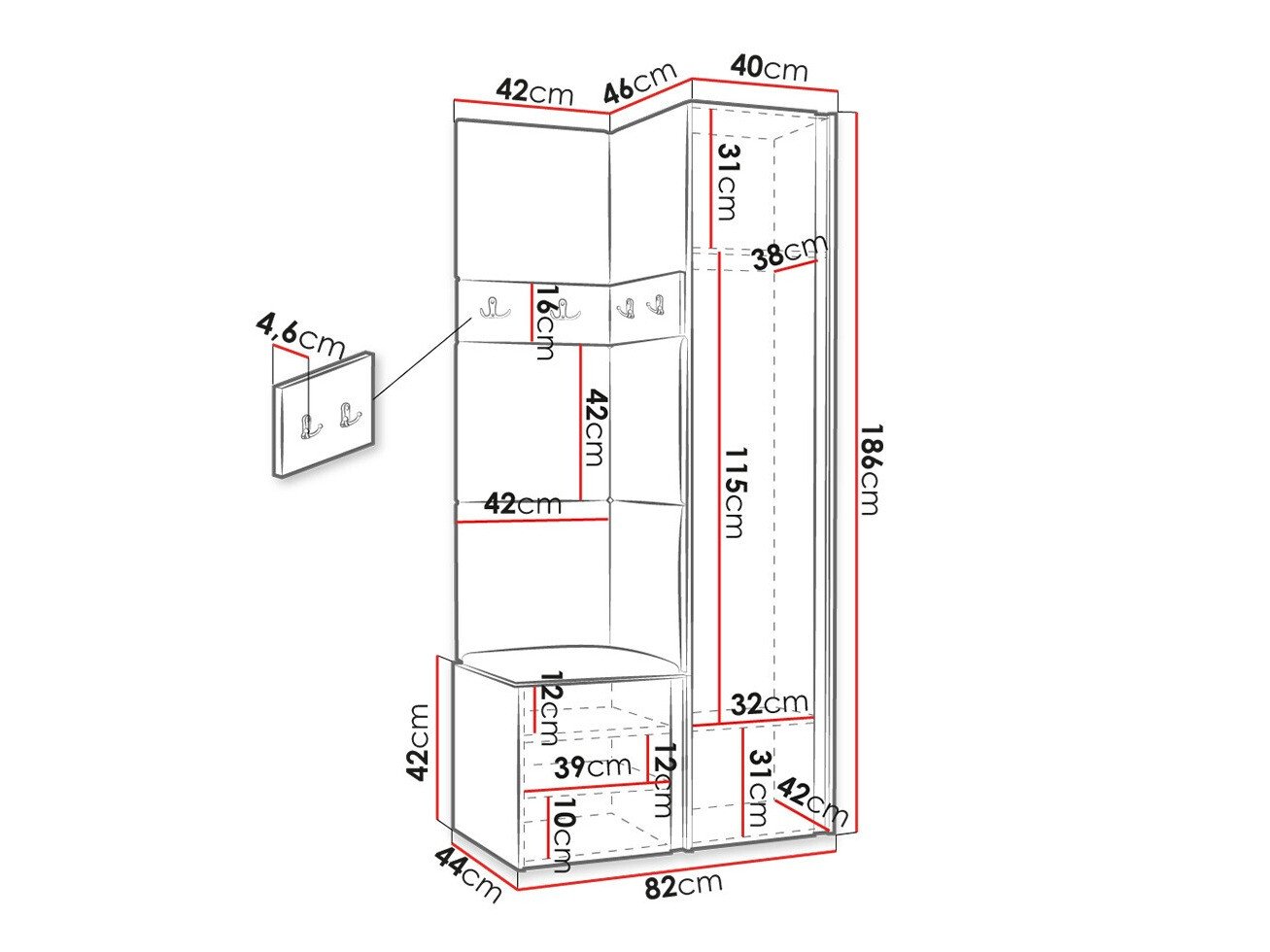 Előszoba garnitúra Hartford 348 (Grafit)