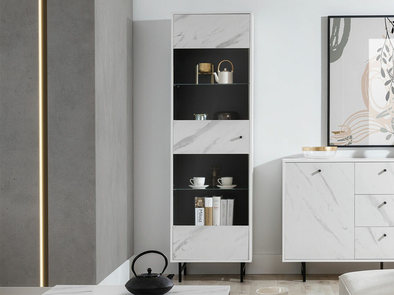 Könyvespolc Providence T104 (Fehér márvány)