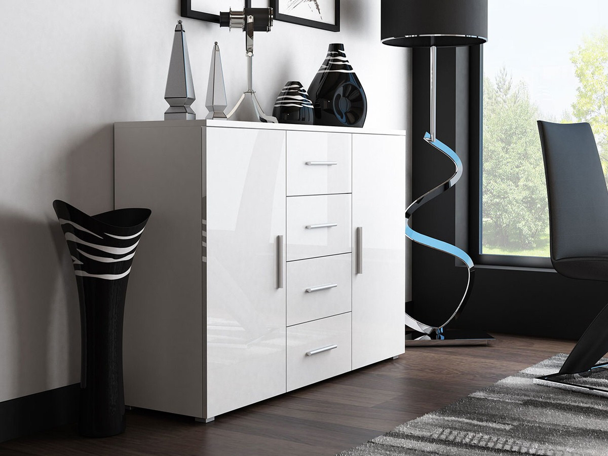 Komód Charlotte 118 (Fehér + Fényes fehér)