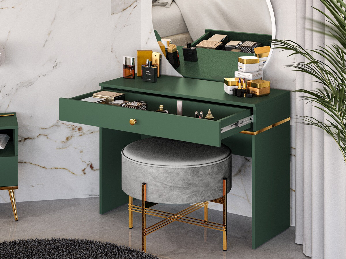 Fésülködő asztal Flonovu 108 (Sötétzöld + Aranysárga)