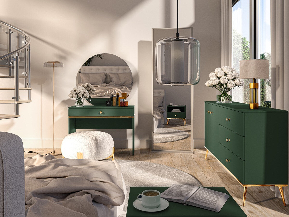 Fésülködő asztal Flonovu 108 (Sötétzöld + Aranysárga)