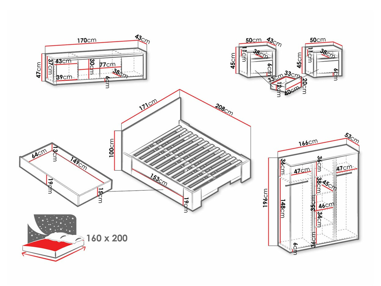 Hálószoba garnitúra Deldale 118 (Artisan tölgy + Szürke)