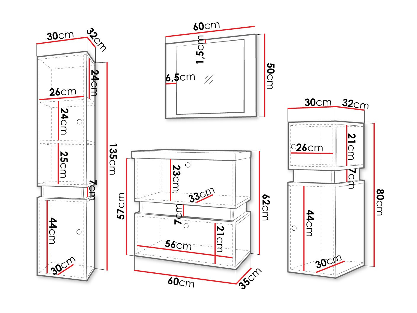 Fürdőszoba garnitúra Hartford K103 (Fehér + Fekete)