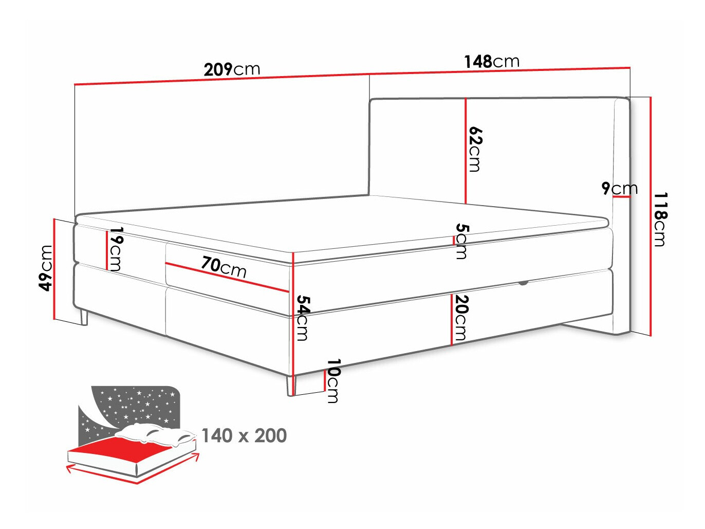 Kontinentális ágy ComfiDream 177 (Poso 100 + Paros 01)