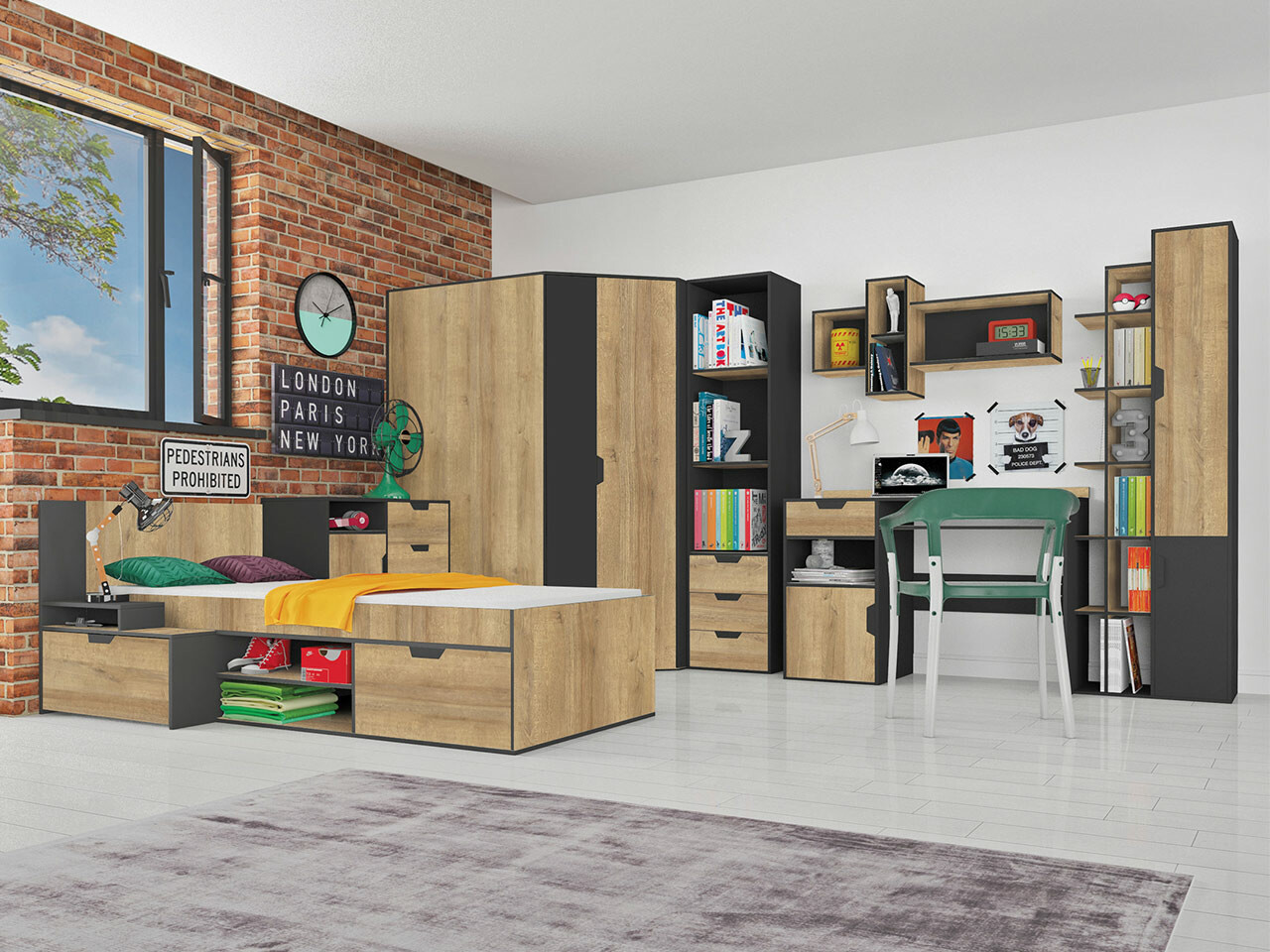 Bútorkészlet Tenmele 113 (Grafit + Riviera tölgy)