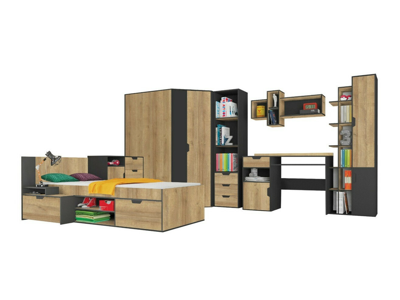 Bútorkészlet Tenmele 113 (Grafit + Riviera tölgy)