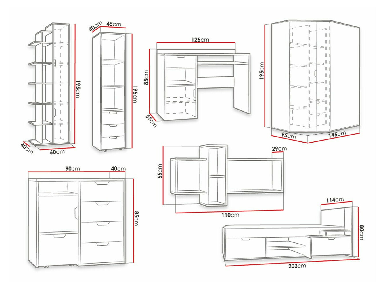 Bútorkészlet Tenmele 113 (Grafit + Riviera tölgy)