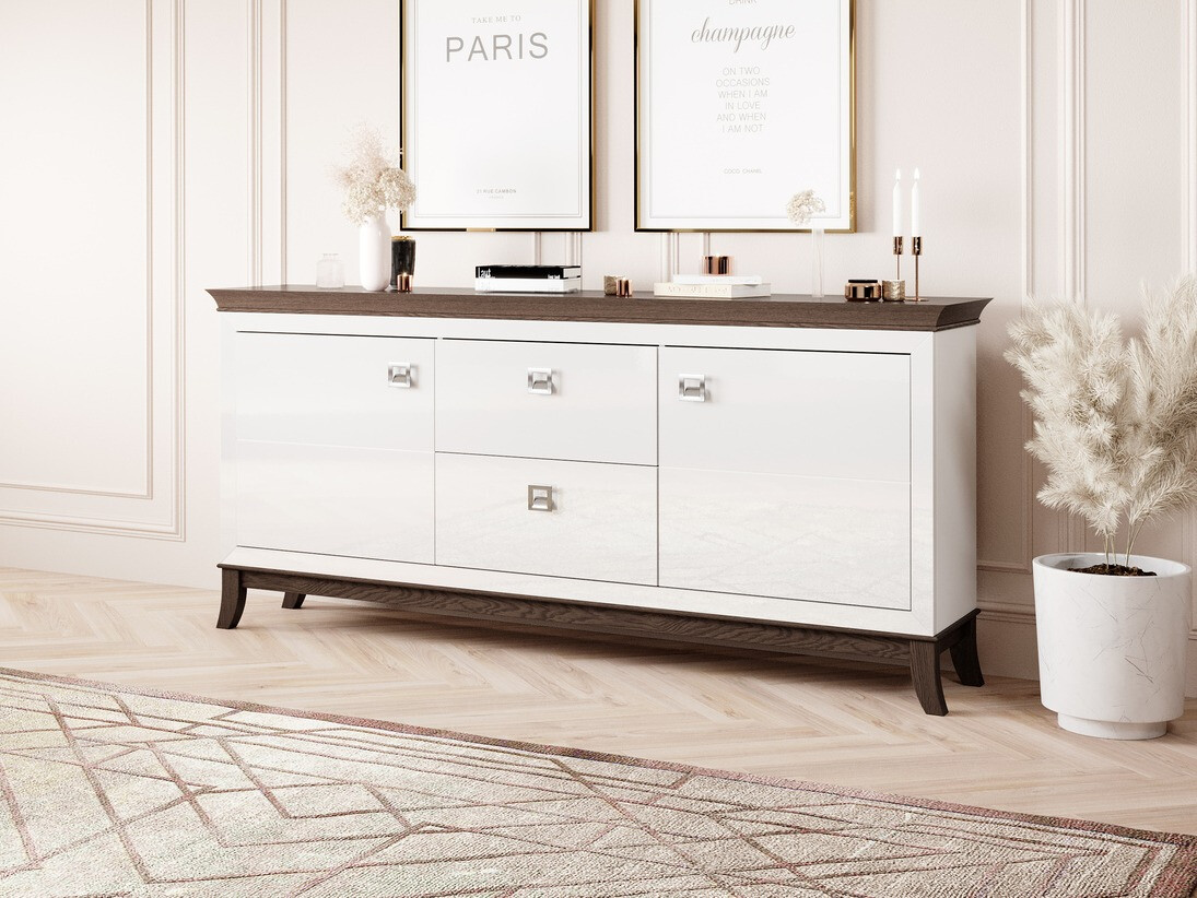 Komód Austin BA101 (Fényes fehér + Sötét tölgy)