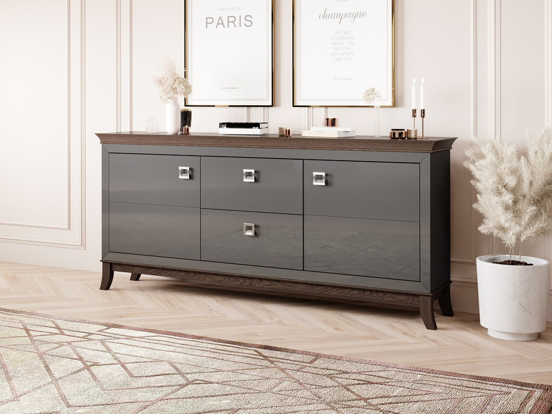 Komód Austin BA101 (Gloss antracit + Sötét tölgy)