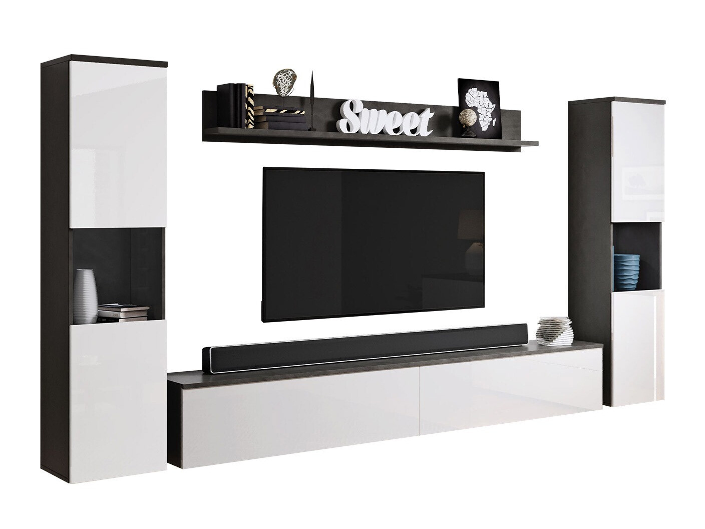 Nappali szett Sarasota 131 (Sötétszürke + Fényes fehér)