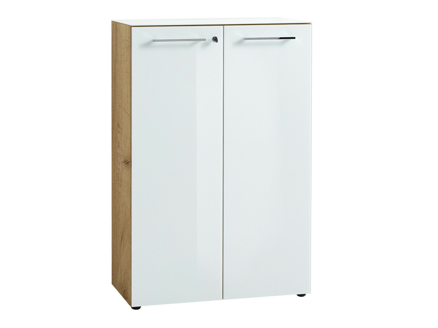 Szekrény Catcamu 102 (Fényes fehér + Navarra tölgy)