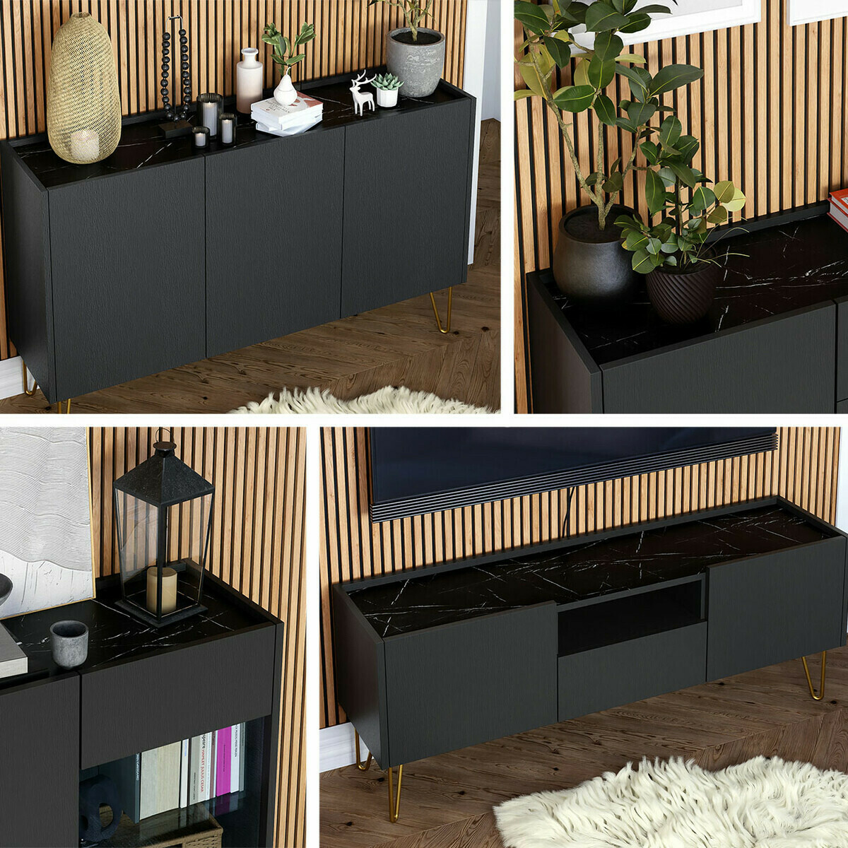 TV-állvány Levdale 103 (Grafit + Fekete márvány)