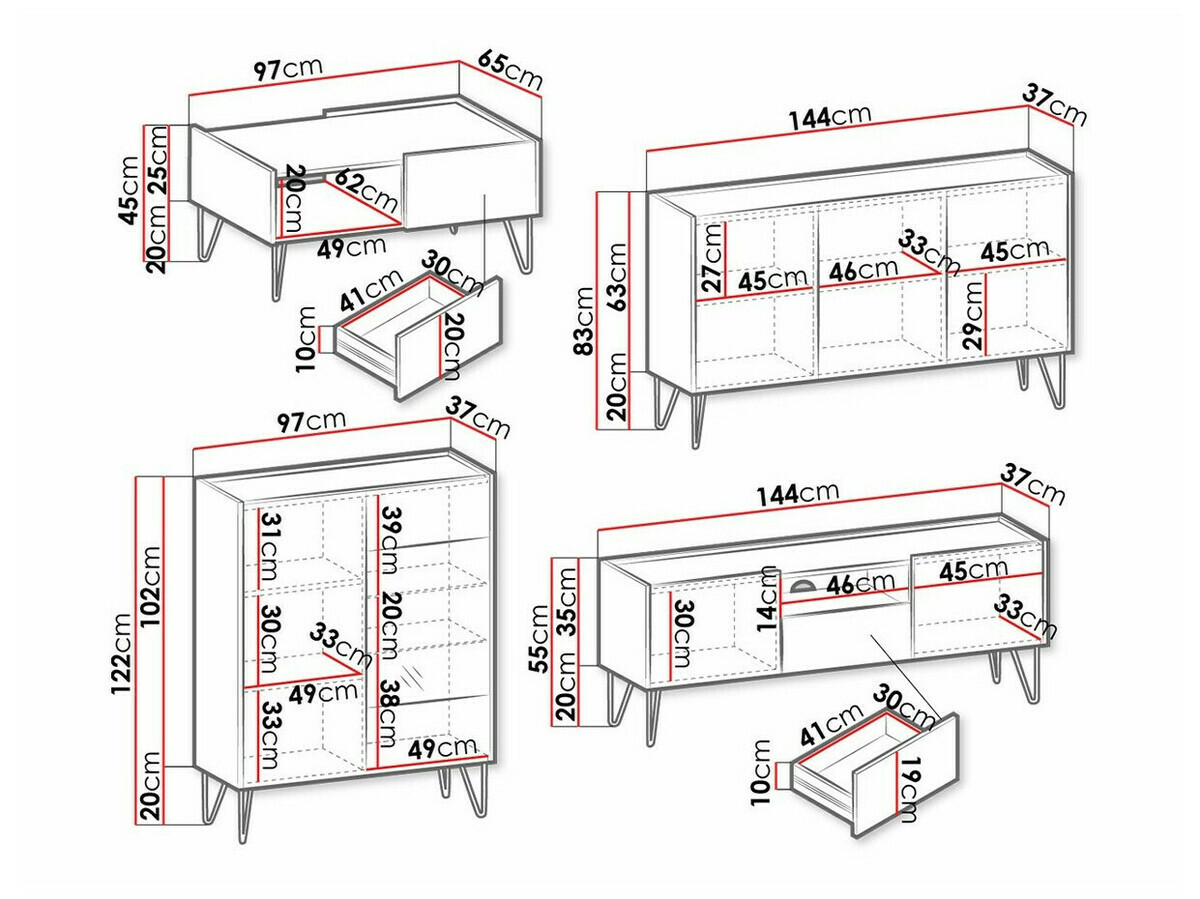 Nappali szett Levdale 105 (Grafit + Fekete márvány)