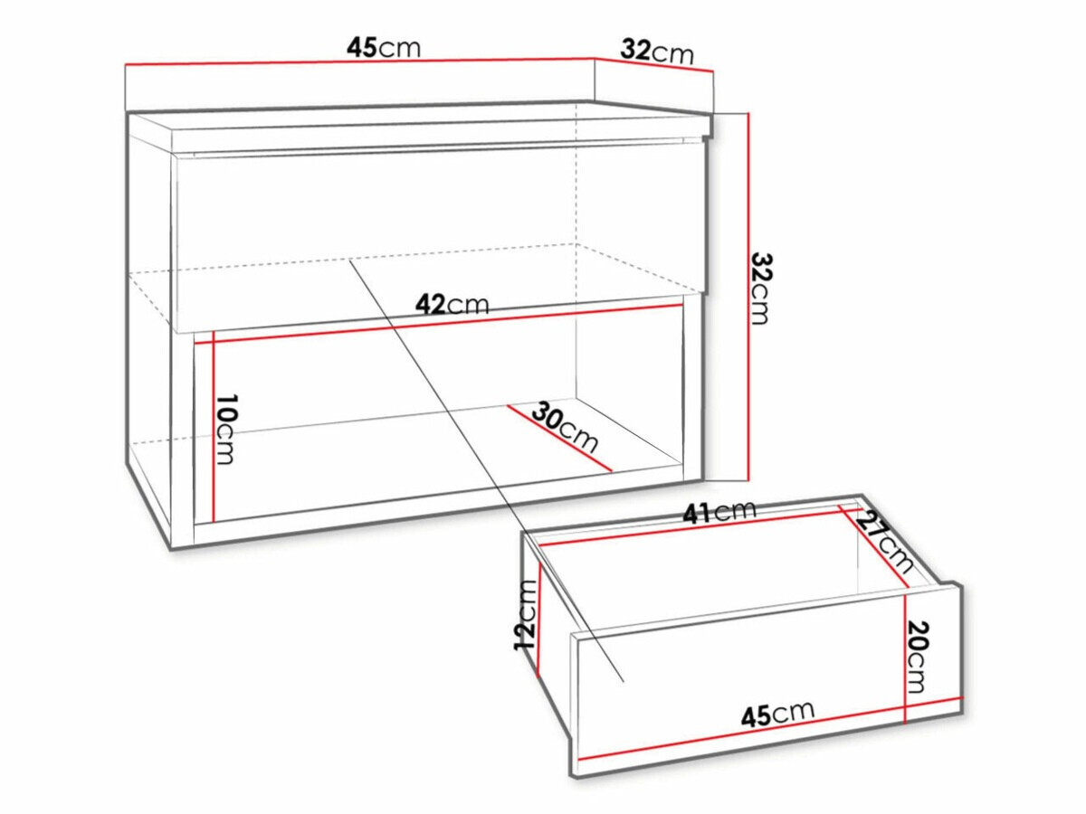Éjjeliszekrény Papilix (Fehér + Fényes fehér)