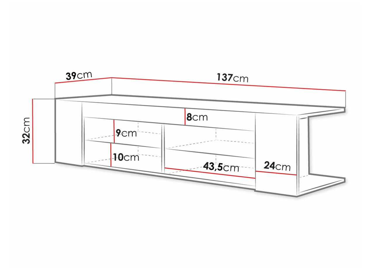 TV-állvány Nashville 113 (Fekete + Fényes fekete)