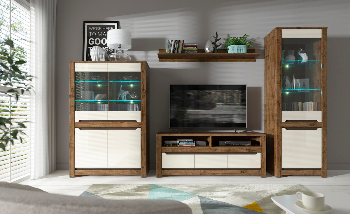 TV-állvány Ophevaru 108 (Fényes krém + April tölgy)