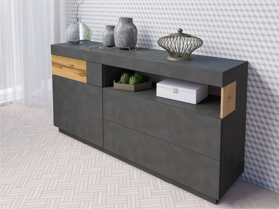 Komód Livlore 107 (Matera szürke + Wotan tölgy)