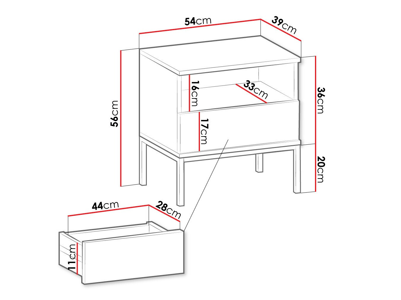 Éjjeliszekrény Manal (Fekete + Wotan tölgy)
