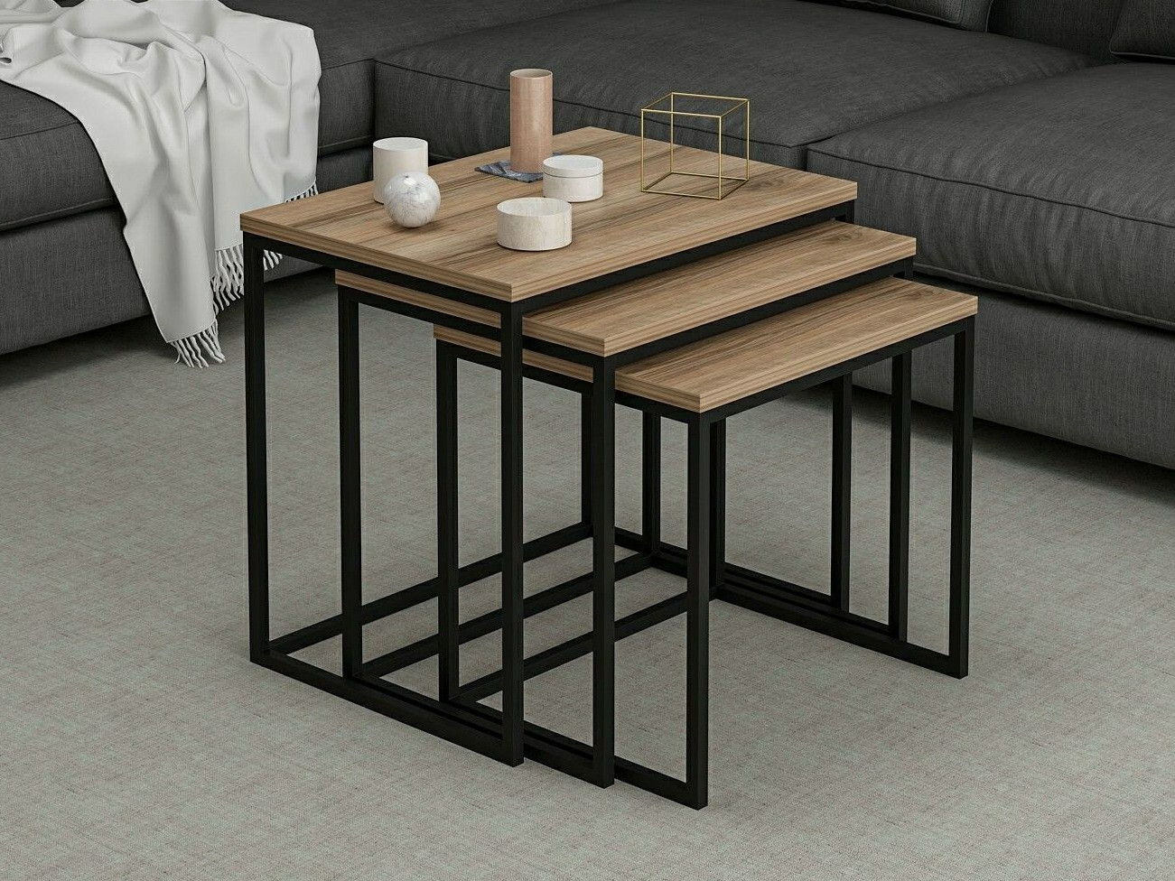 Dohányzóasztal szett Kailua 112 (Dió + Fekete)