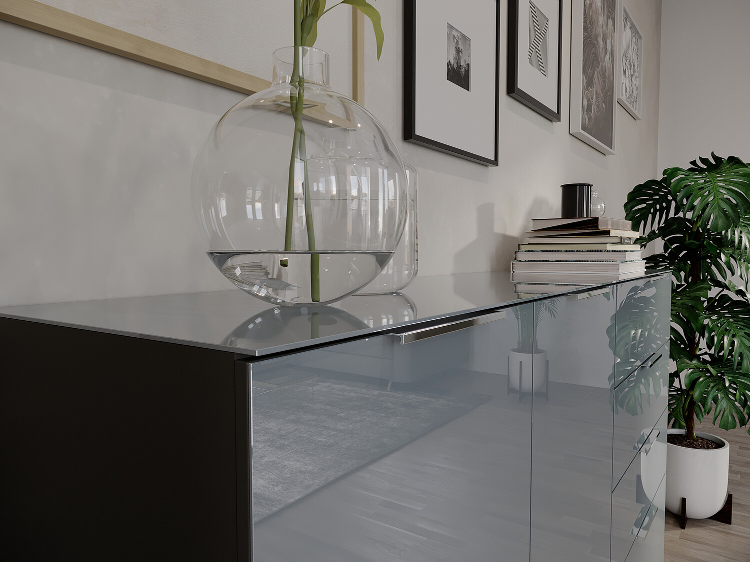 Komód Sacramento 299 (Grafit + Fényes szürke)