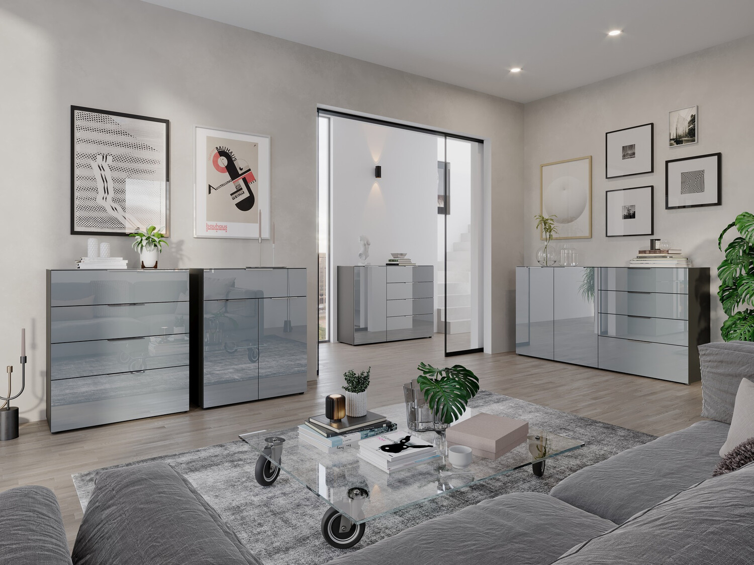 Komód Sacramento 302 (Grafit + Fényes szürke)