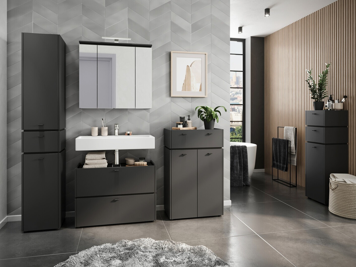 Álló fürdőszoba szekrény Larsalu 101 (Grafit)