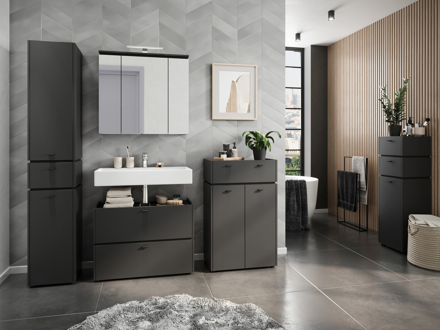 Fürdőszoba tükörszekrény Larsalu 104 (Grafit)