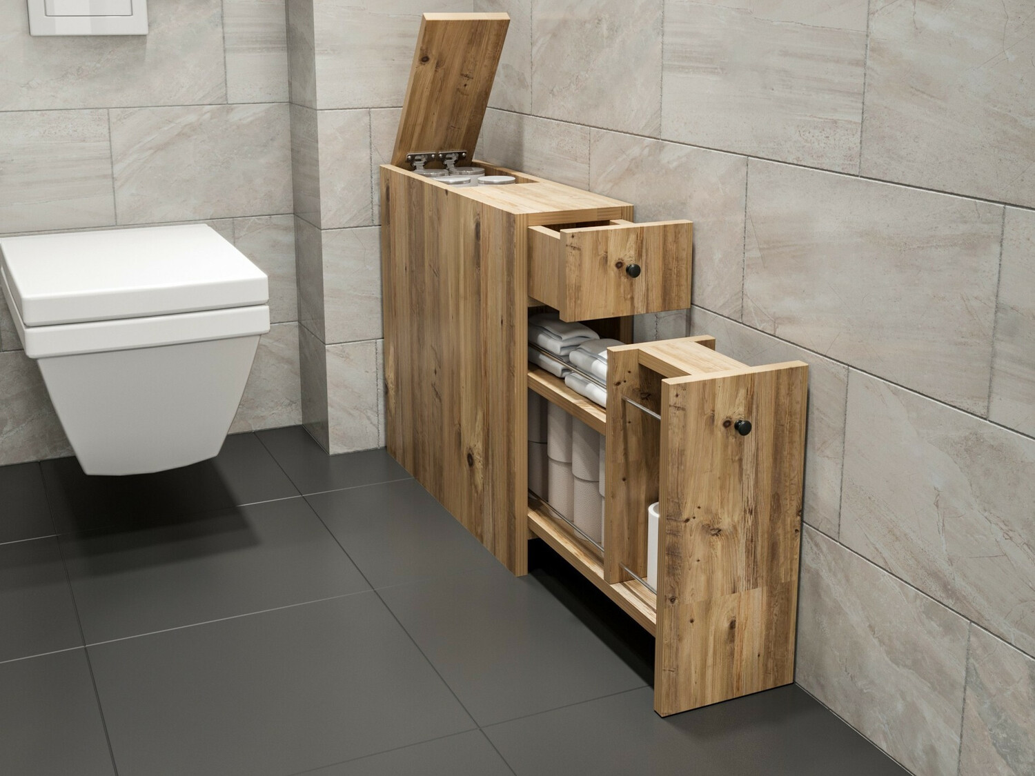 Álló fürdőszoba szekrény Kailua 183 (Tölgy)