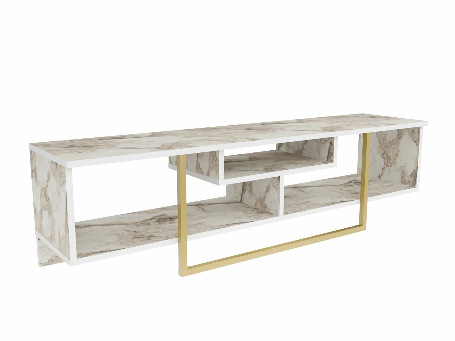 TV-állvány Kailua 245 (Fehér márvány + Aranysárga)
