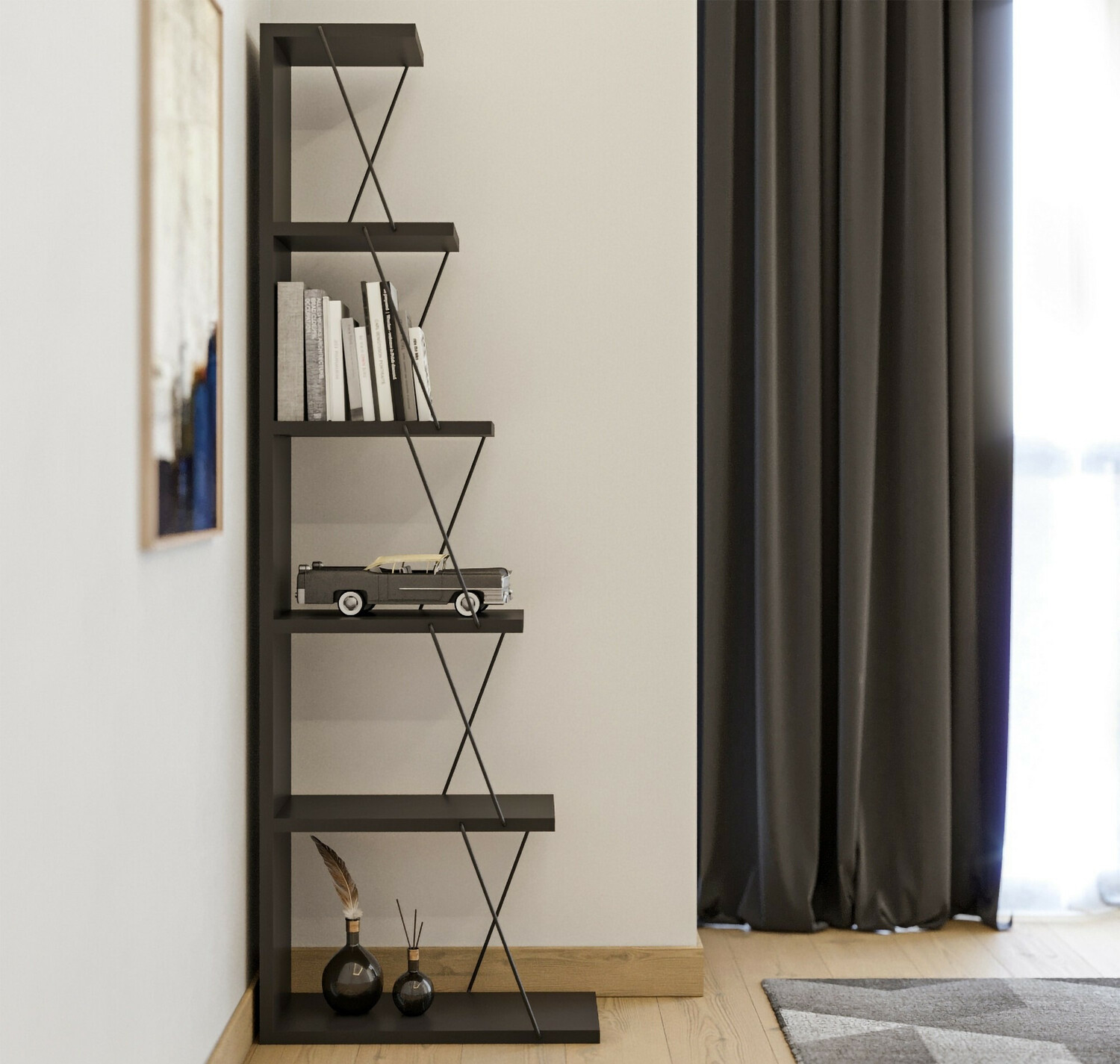 Könyvespolc Kailua 371 (Antracit + Fekete)