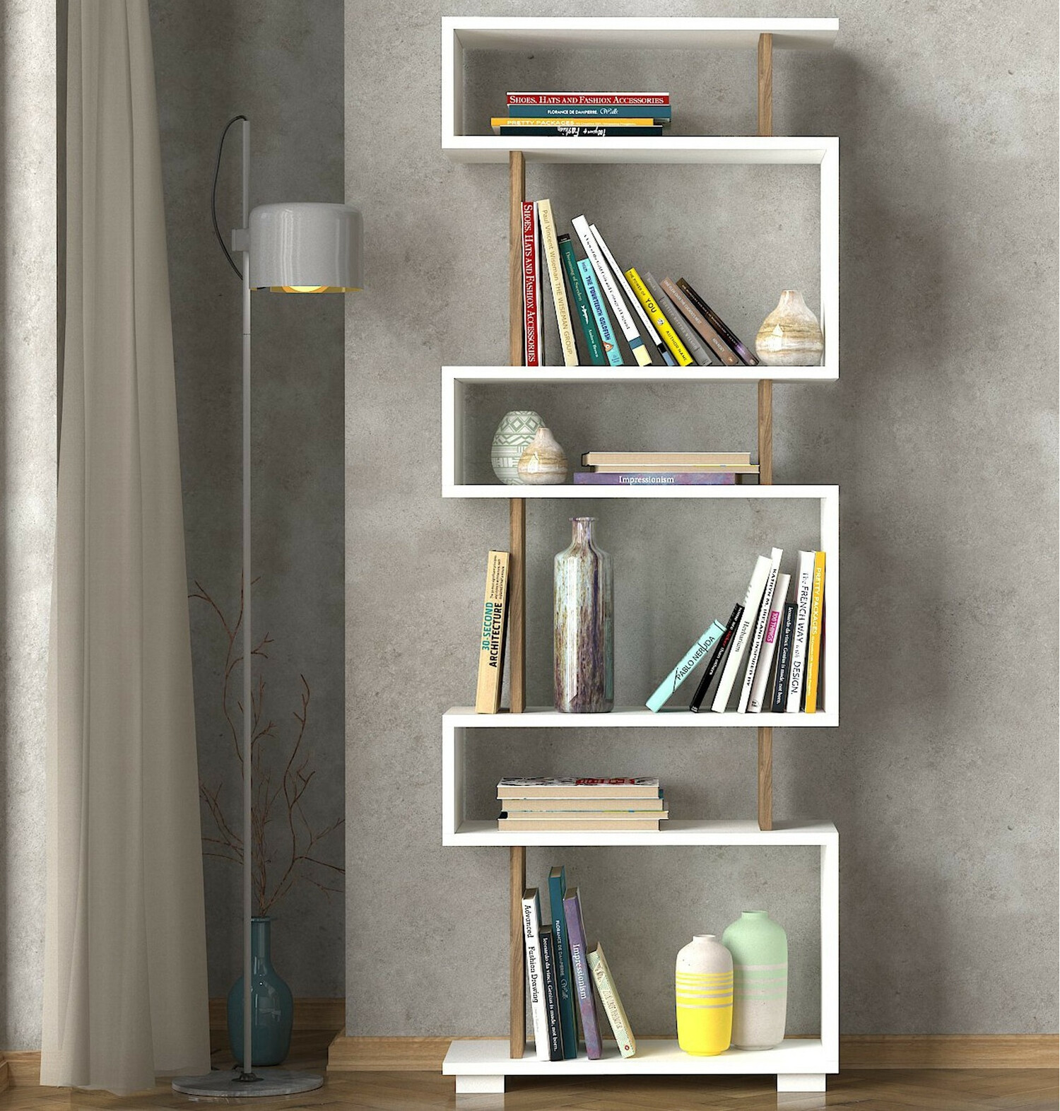 Könyvespolc Kailua 373 (Fehér + Dió)