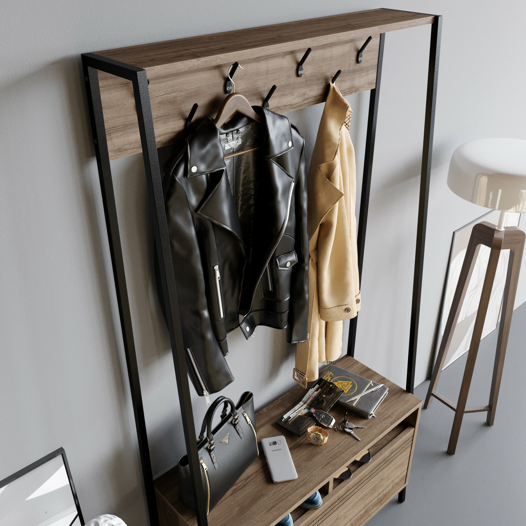 Előszoba garnitúra Kailua 462 (Fekete + Dió)