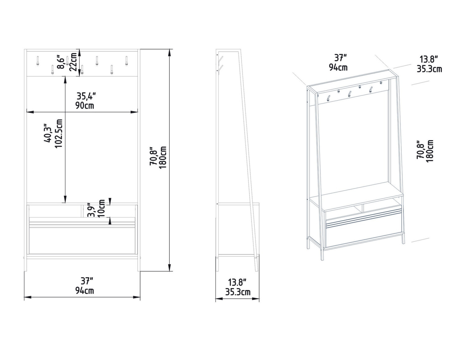 Előszoba garnitúra Kailua 462 (Fekete + Dió)