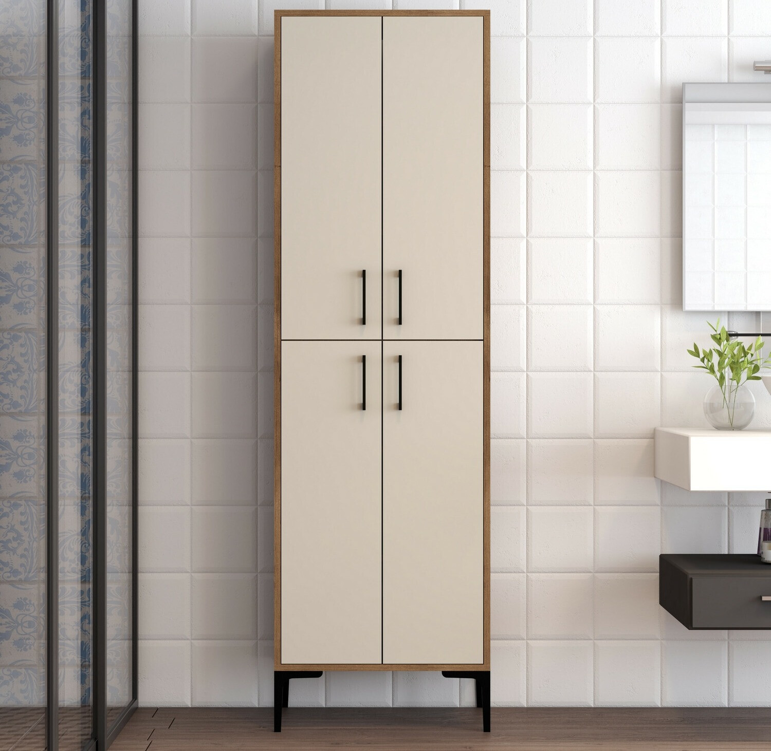 Beépített fürdőszoba szekrény Kailua 2068 (Dió + Krém)