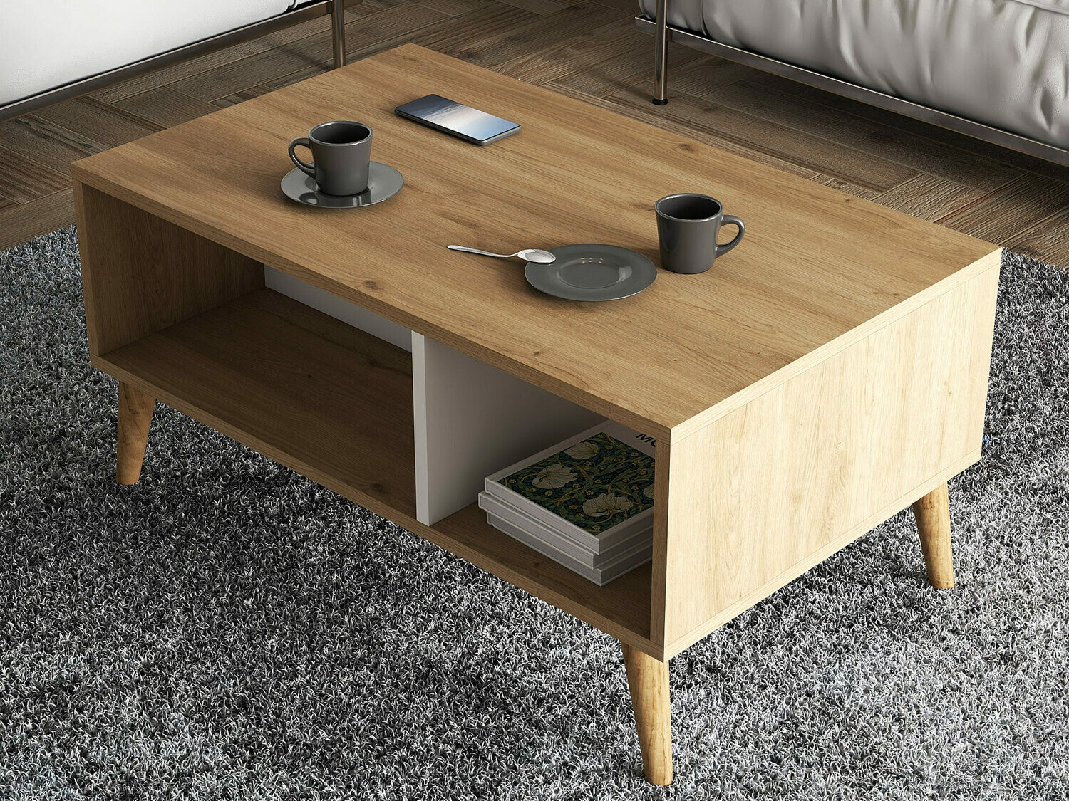 Dohányzóasztal Nolcava 104 (Fehér + Tölgy)