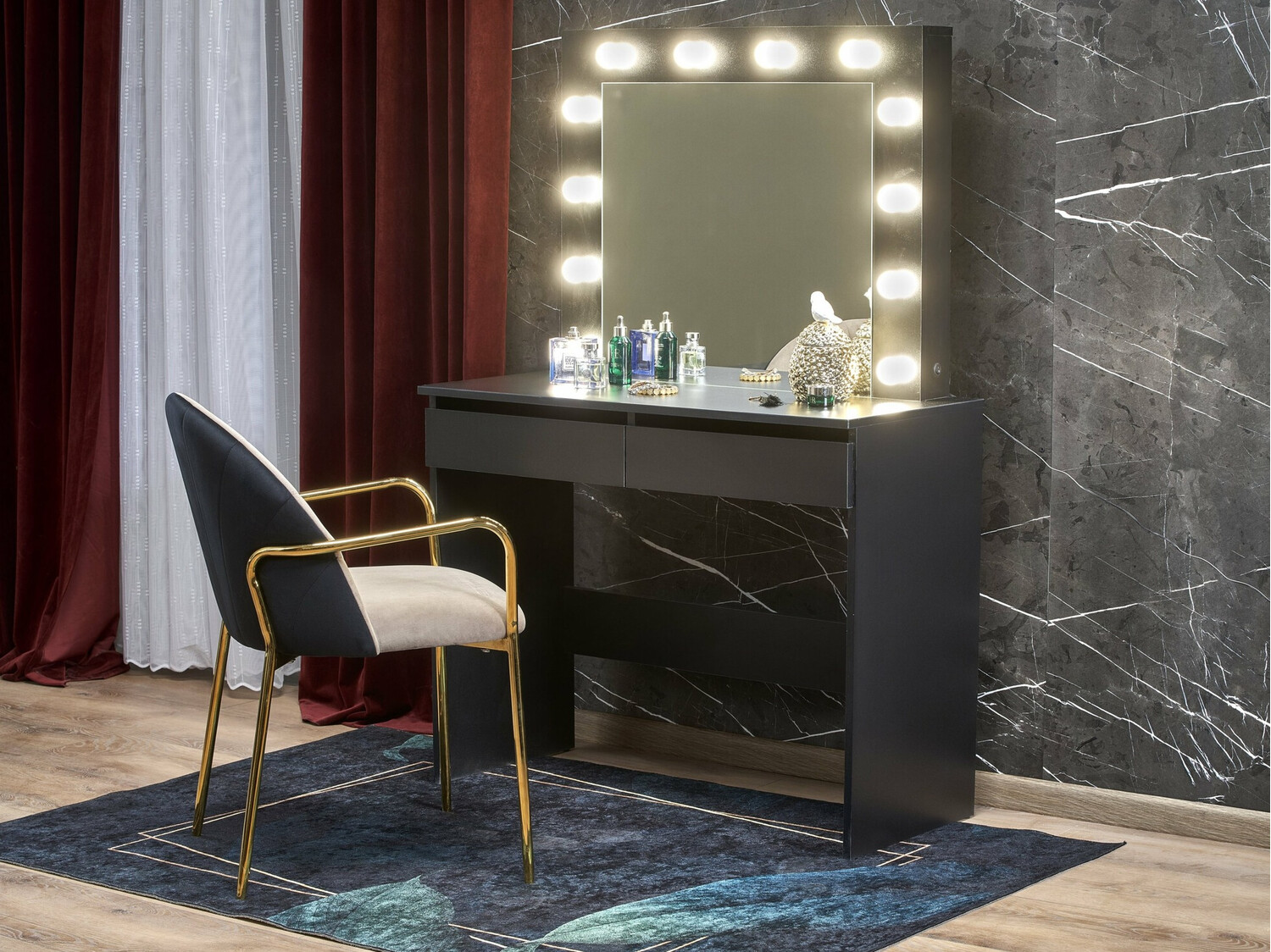 Fésülködő asztal Houston Gaudium (Fekete)