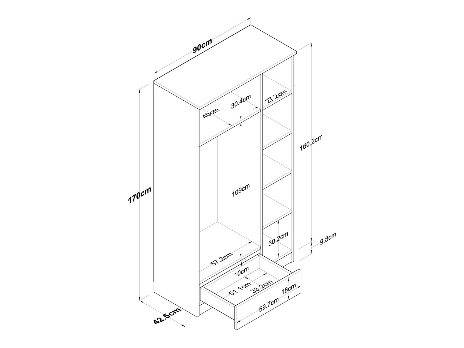 Gardróbszekrény Kailua 661 (Fehér + Dió)