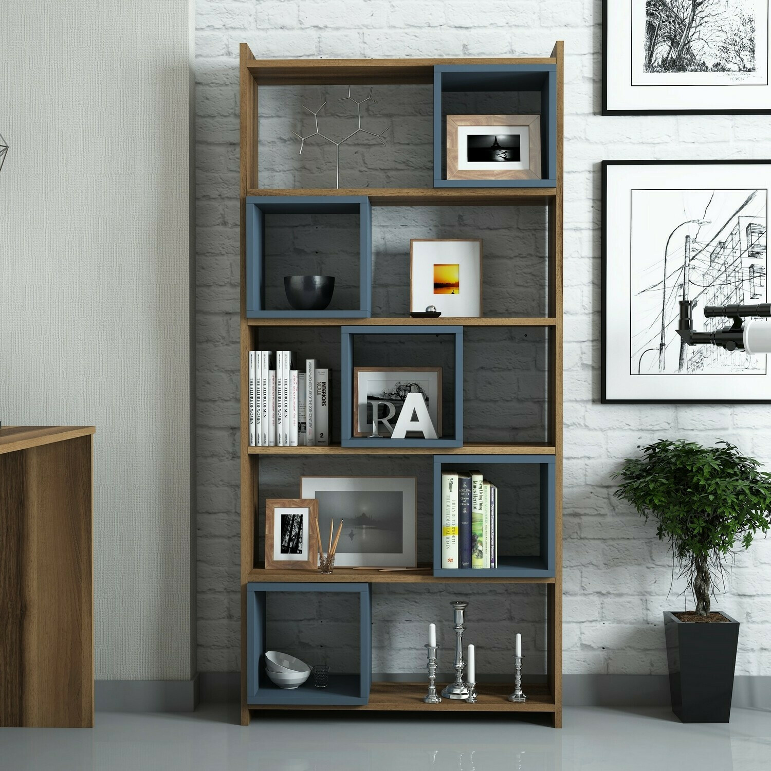 Könyvespolc Kailua 666 (Kék + Dió)