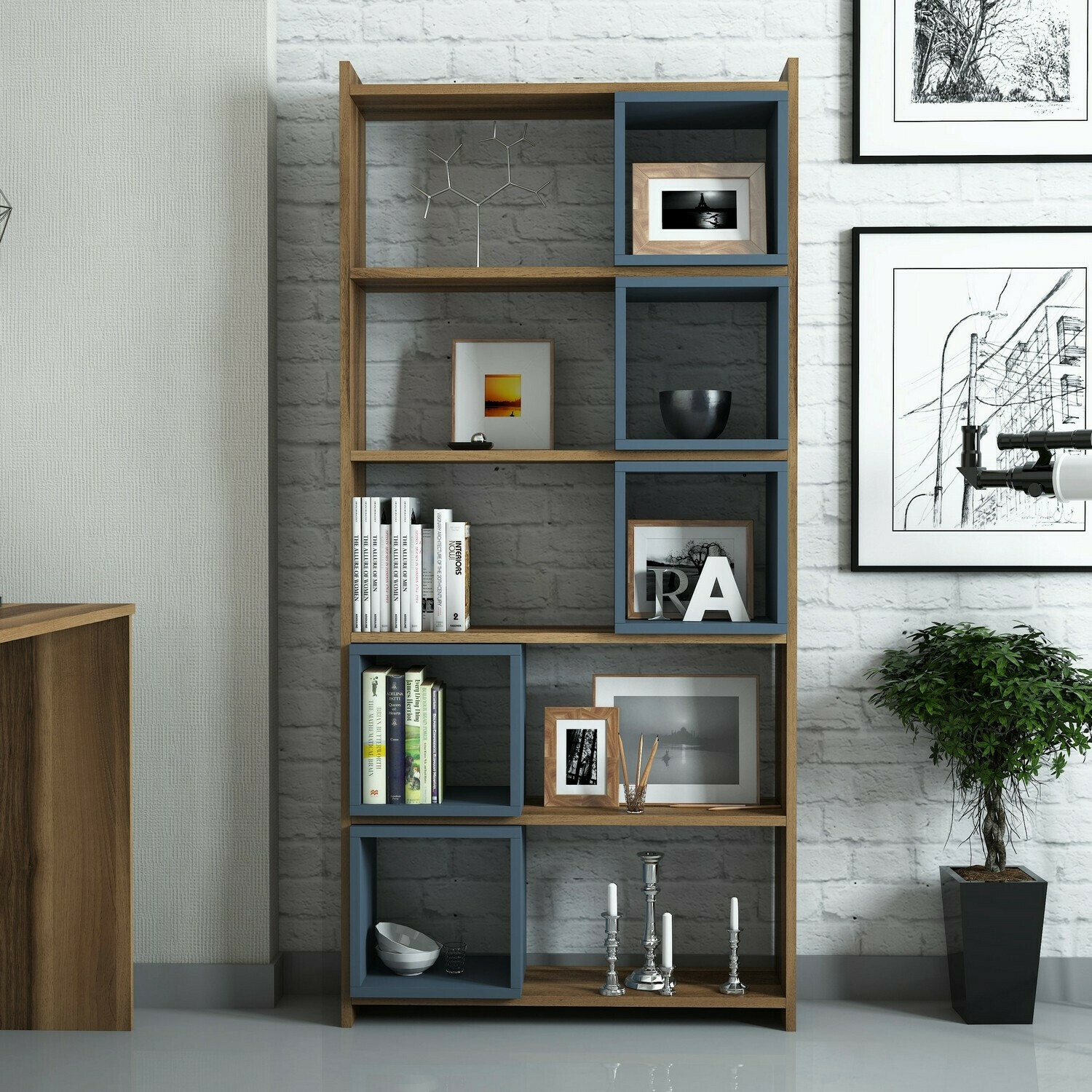 Könyvespolc Kailua 666 (Kék + Dió)