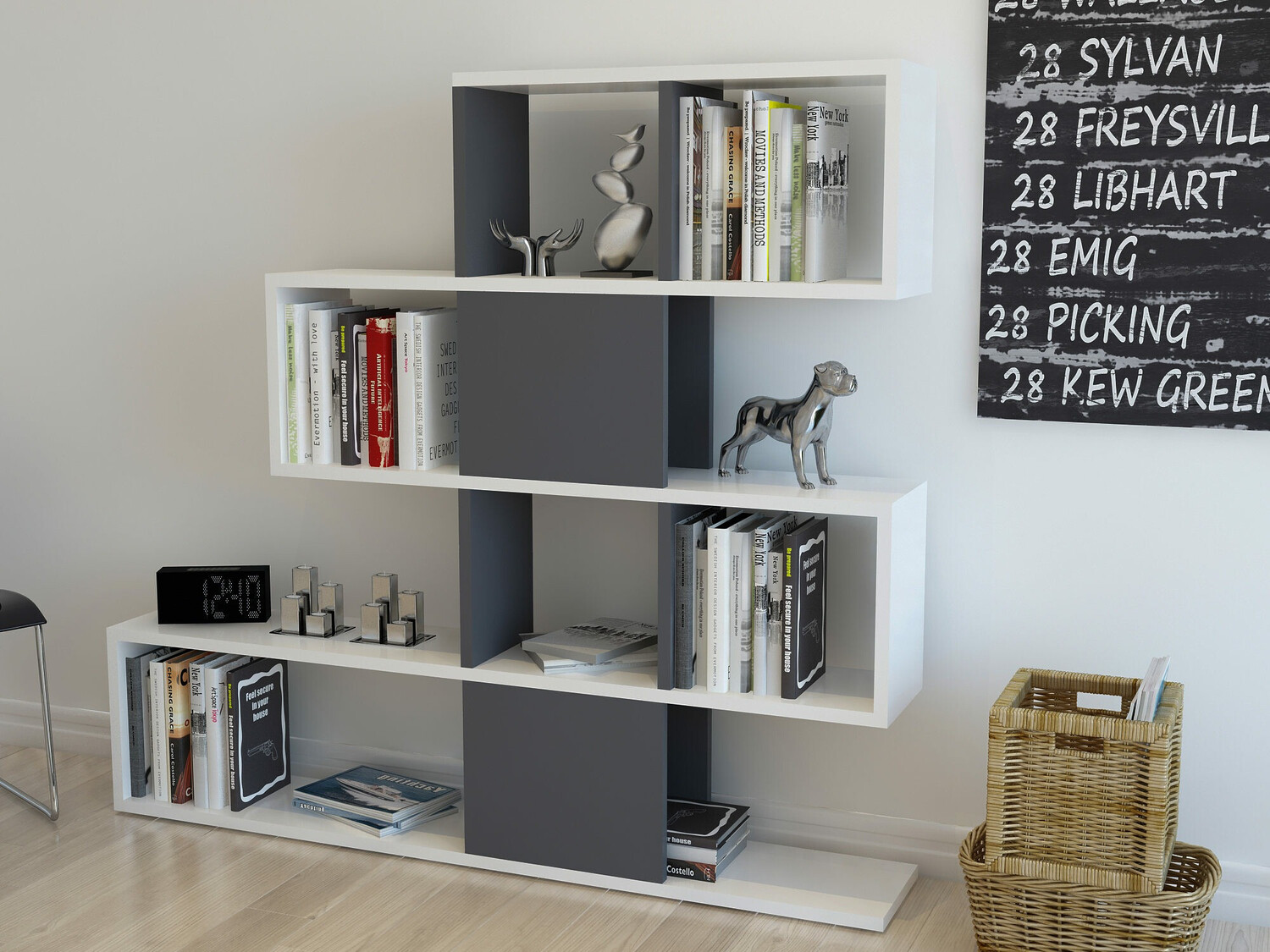 Könyvespolc Kailua 677 (Fehér + Antracit)