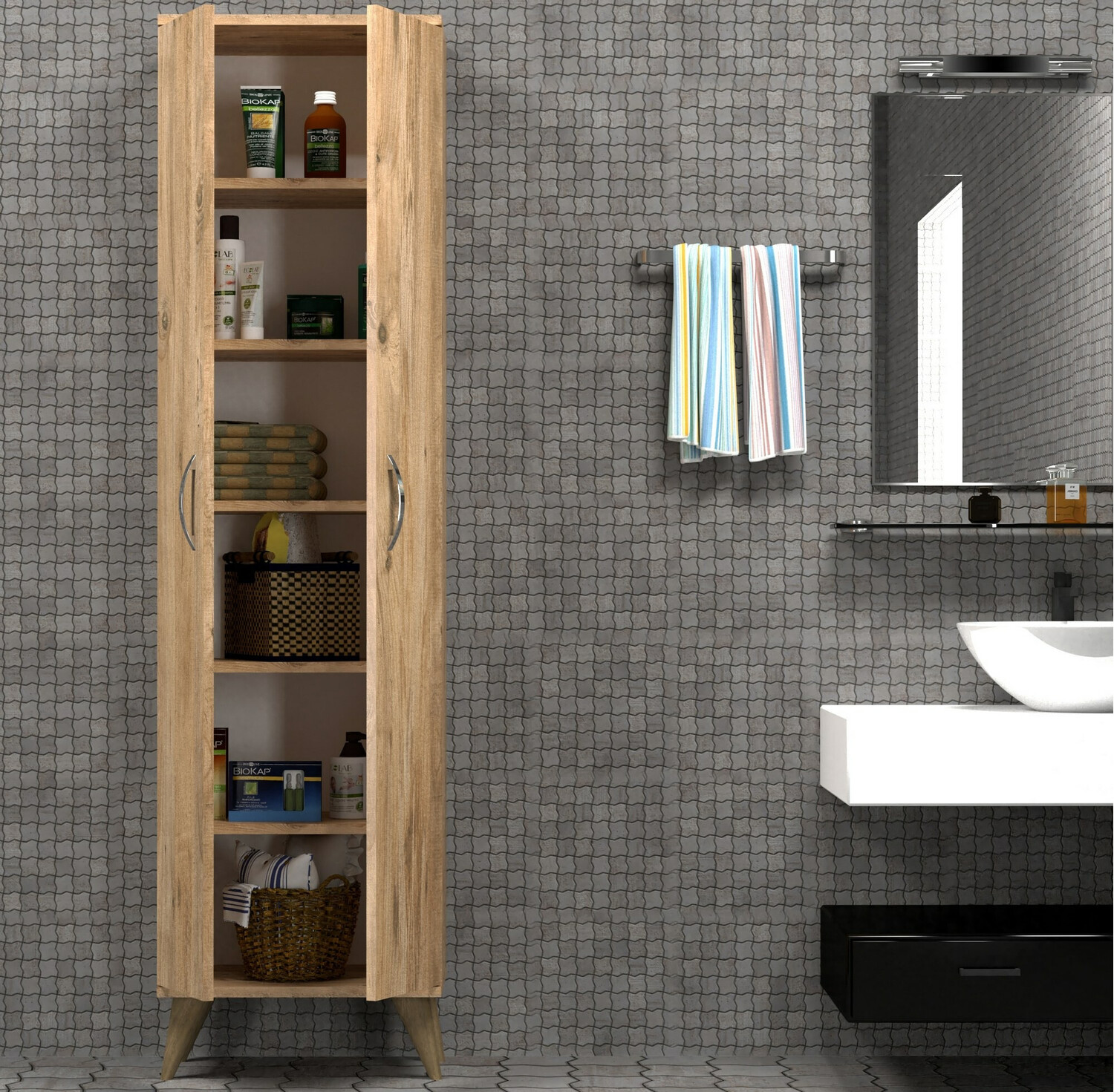 Beépített fürdőszoba szekrény Calsona 100 (Fenyő)